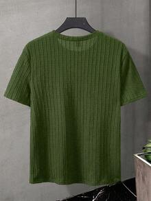 Manfinity Homme Camiseta casual de hombre de unicolor, cuello redondo, manga corta, cómoda y transpirable - Verde - Ver 2