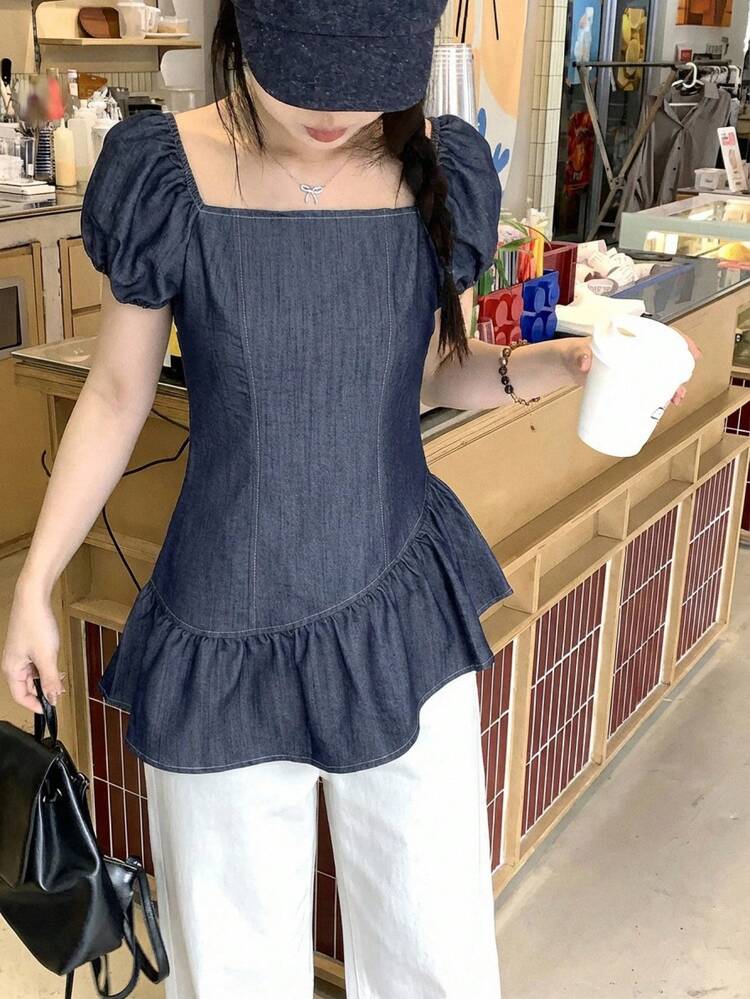 Women's Plaid Round Neck Casual Short Sleeve Blouse