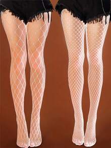 2Pairs Of Diablo Gothic White Medium Large Net And Large Net Combination Fishnet Socks - White - View 6