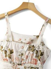 Selianne Women's Elegant Sexy Tropical Floral Print Sleeveless Jumpsuit, Long Length With Cinched Waist, Suitable For Spring/Summer Vacation Beach Beige - Multicolor - View 8