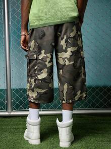 EVRINFINITE Pantalones cargo casuales para hombre con estampado de camuflaje 7/8, pantalones cortos tipo ejército, pantalones holgados de camuflaje, pantalones cortos de fatiga militar, pantalones de ejército, pantalones cargo de camuflaje - Verde militar - Ver 2