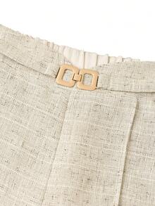 Gownix Pantalones de pierna ancha de tela texturizada elegante para mujer, pantalones largos para todo el año, versátiles para oficina, negocios, múltiples ocasiones, día de negocios, beige, otoño - Albaricoque - Ver 3