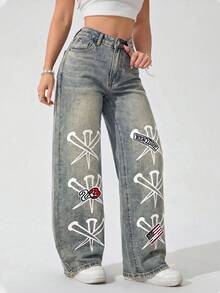 SHEIN SXY Quần jeans denim xanh đa năng dành cho nữ, phù hợp cho mọi mùa, du lịch và mặc hàng ngày. - Rửa nhẹ - Xem 4