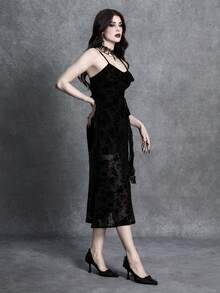 Glisette Women's Summer Elegant Goth Mesh Patchwork Ruffle Hem Backless Mid-Length Dress Party Evening Night Out Black - Black - View 4