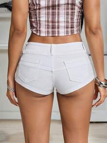 SHEIN ICON Women's Y2K Sexy Retro Nostalgic Denim Shorts - White - View 2