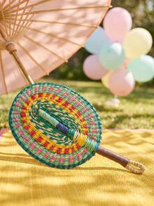 Cirelle 1件越南手工编织海草扇，天然稻草工艺壁挂装饰品，适用于民宿布置，便携式手动手扇，夏季日常降温使用 - 多色 - 查看 7