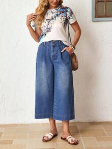 Breezaya Jeans casuales de mujer con bolsillos en diagonal, de ajuste holgado, para verano - Azul - Ver 6