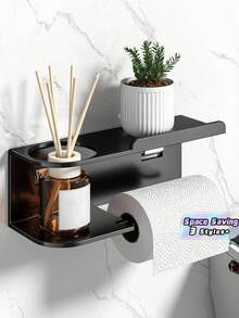 1 pieza Soporte de pared multifuncional para papel higiénico, estantería de almacenamiento de fragancias de baño, portarrollos de papel, organizador de pared de doble función para ahorrar espacio en la cocina y el baño, accesorios esenciales para el hogar - Multicolor - Ver 2