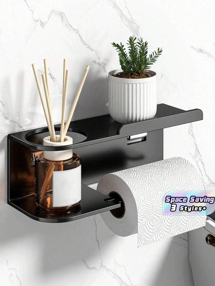 1 pieza Soporte de pared multifuncional para papel higiénico, estantería de almacenamiento de fragancias de baño, portarrollos de papel, organizador de pared de doble función para ahorrar espacio en la cocina y el baño, accesorios esenciales para el hogar