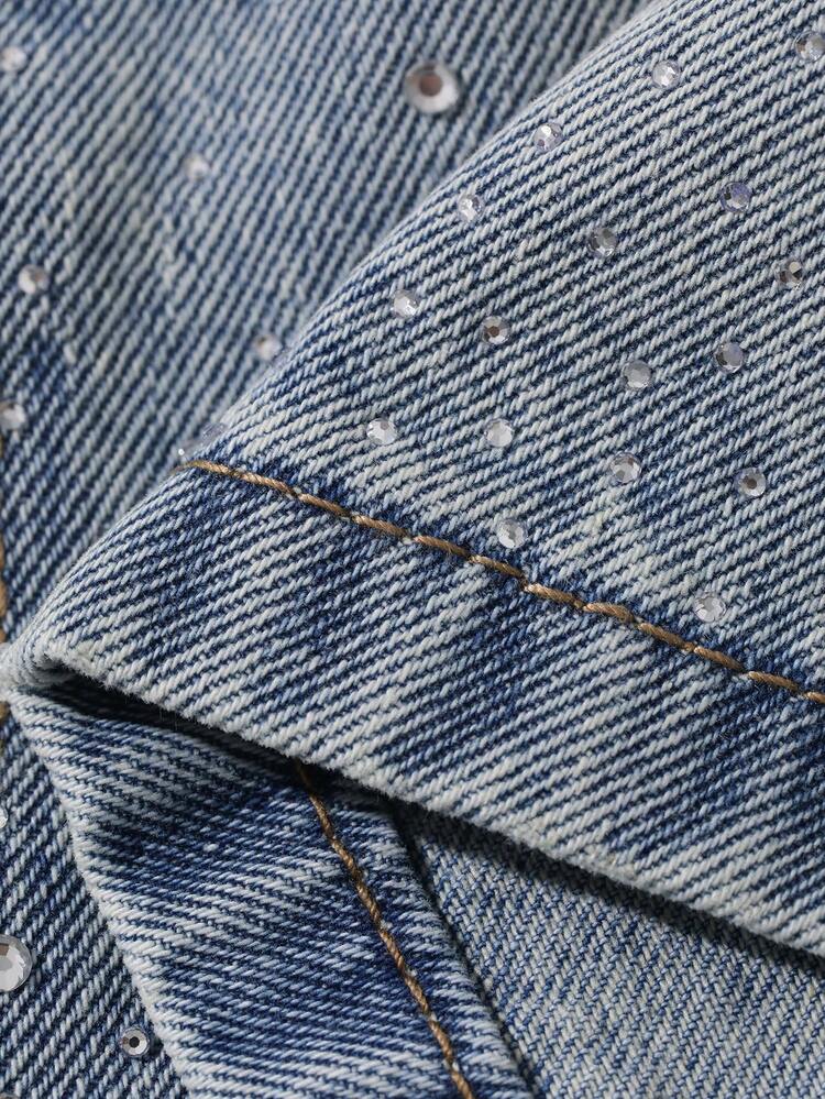 Women's Rhinestone Embellished Casual Elegant Denim Mini Skirt