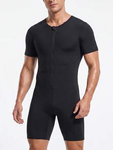 Gym Rark Men's Sauna Suit Full Body Waist Training Shirt With Zipper,Short Sleeve Compression Jumpsuit,Abdominal Control Shaping Tight Clothing For Fitness, Gym - Blue - View 3