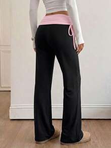 Tween Girls' Vintage Side Drawstring Y2K Flare Pants, Streetwear Versatile - Pink - View 2