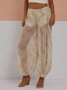 MUSERA Quần lót mỏng có họa tiết, lót trong, cạp nhún, ống rộng, kiểu dáng phồng, gợi cảm, dễ thương, thích hợp cho mùa xuân hè, đi nghỉ mát, đi chơi, nữ tính, cá tính, mặc muộn. - Nhiều màu - Xem 2