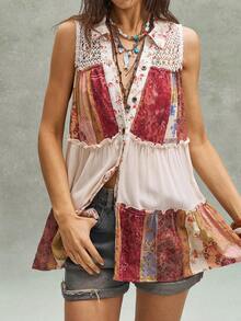Bohemela Women's Loose Woven Patchwork Shirt, Spring/Summer,Summer Top - Multicolor - View 1