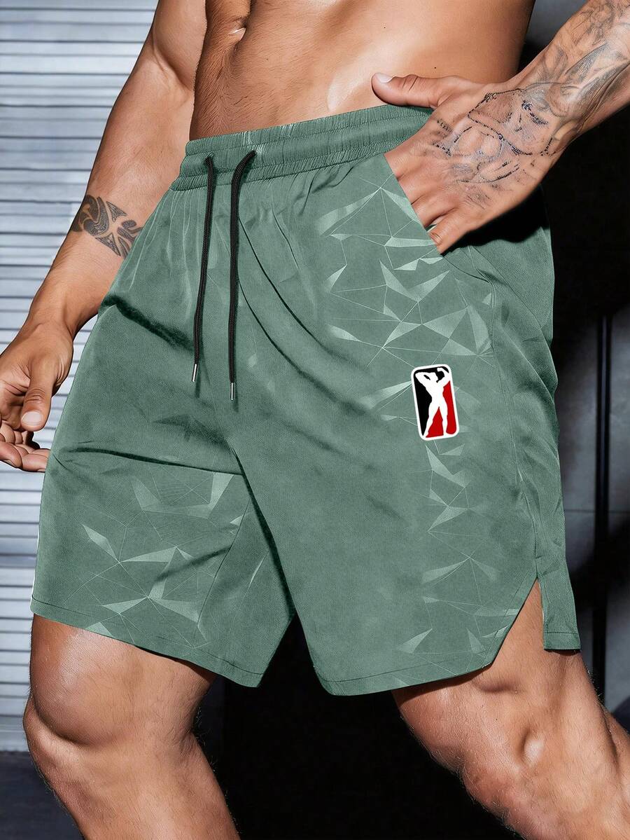 Gym Rark Men's Geometric Print Drawstring Waist Pockets Loose Workout Fitness Shorts Athletic Shorts Gym Shorts, Lightweight - Mint Green - View 1