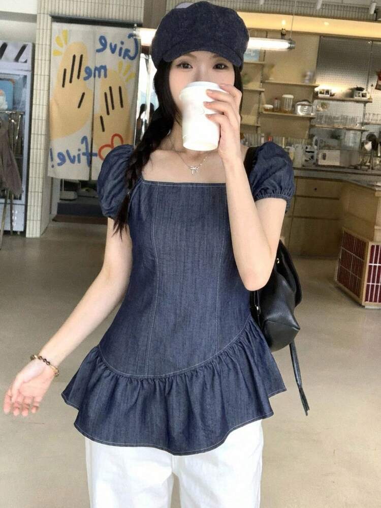 Women's Plaid Round Neck Casual Short Sleeve Blouse