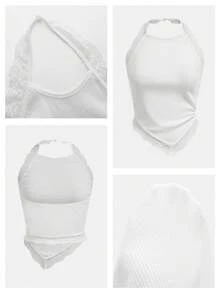 Maija Áo hai dây cổ yếm ren phối màu trơn dành cho nữ - trắng - Xem 5