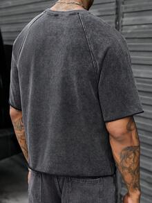 SLATEMANN Camiseta casual de manga corta con cuello redondo y manga raglán para hombre - Negro - Ver 2