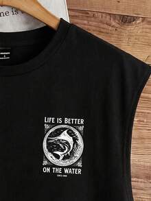 Manfinity Joysei Black Graphic & Letter Print Crew Neck Tank Top For Men - Black - View 5
