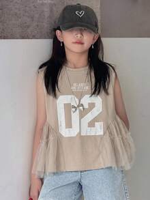 Dazy Kids 少女无袖印花圆领T恤，夏季 - 米色 - 查看 5