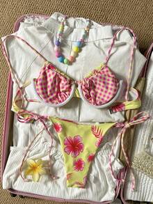 Swim Mod Bộ bikini nữ mùa xuân/hè in kỹ thuật số, có gọng nâng ngực và quần bơi buộc dây bên hông. - Màu vàng - Xem 2