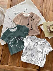 SHEIN Bộ 3 áo thun bé trai kiểu dáng tối giản, họa tiết khủng long hoạt hình dễ thương, thích hợp cho mùa hè. - Nhiều màu - Xem 2