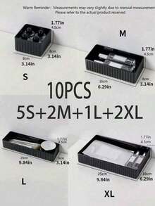 2/4/6/7/10pcs Multi-Functional Black Makeup Storage Box Set, Ideal For Organizing Perfumes, Skincare, And Cosmetics.  Multi-Size Compartment Design, Perfect For Toners And Samples. - Multicolor - View 16