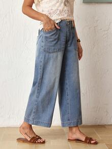EMERY ROSE Jeans sueltos con bolsillos y cremallera, versátiles para mujer - Azul - Ver 5
