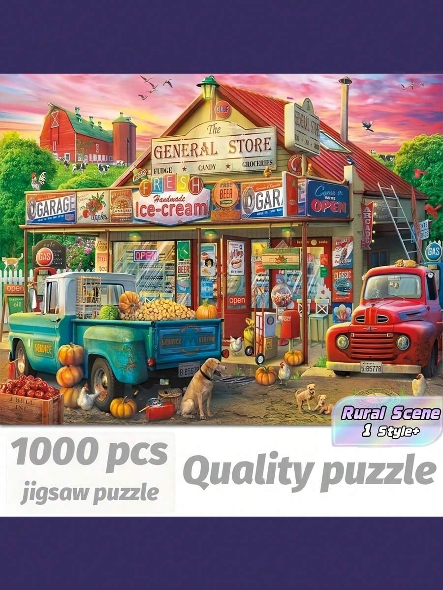 Bộ ghép hình 1000 mảnh dành cho người lớn, tranh treo tường tự làm di động với khung cảnh nông thôn sống động, món quà Giáng sinh hoàn hảo hoặc trang trí nhà/văn phòng, kích thước 38cm x 26cm (14.96in x 10.24in), độ khó trung bình, nhiều màu sắc. - Nhiều màu - Xem 1