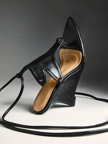 SHUZIA Ladies Thong Style Tie-Up Strap Wedge Sandals Summer Shoes - Black - View 7