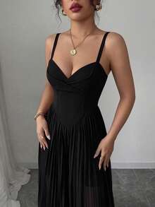SHEIN Elenzya Sleeveless Ruched Waist Elegant Romantic Jumpsuit For Women - Black - View 7