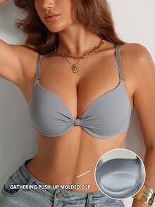 1pc Women's Minimalist Underwire Bra With Padding - Grey - View 5