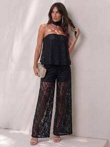 Glamine Bộ đồ ren đen thời trang dành cho nữ, 2 món - màu đen - Xem 1