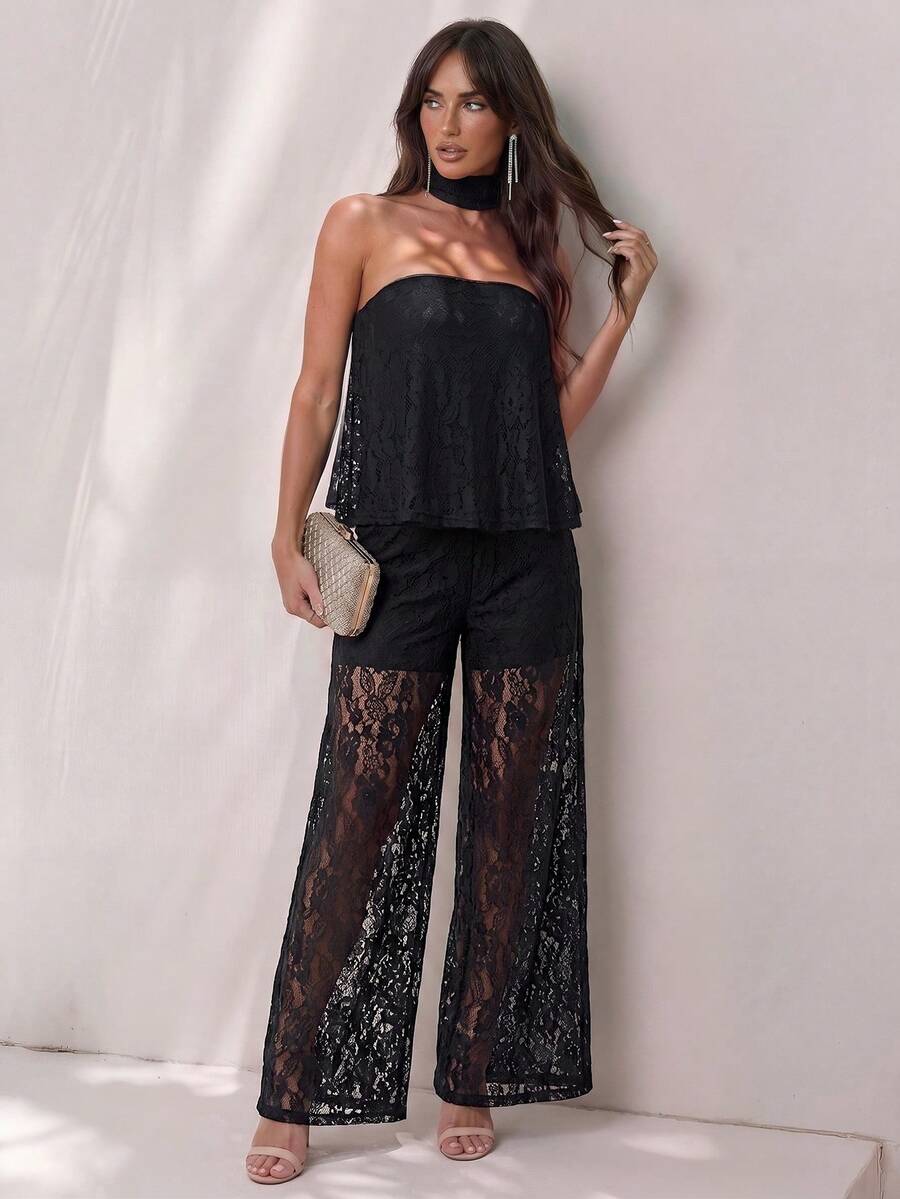 Glamine Bộ đồ ren đen thời trang dành cho nữ, 2 món - màu đen - Xem 1