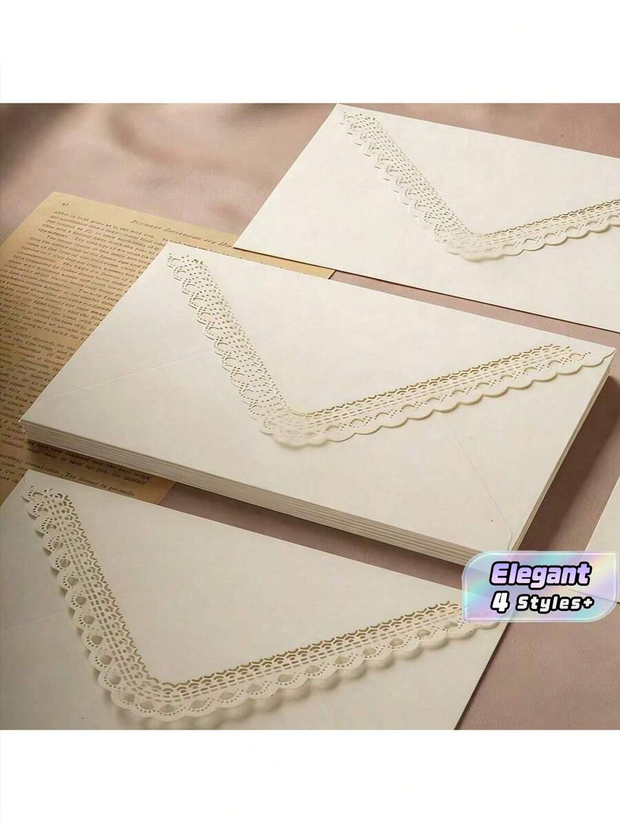 5pcs Elegant Lace Carved Triangle Envelopes,Laser Cut Floral Edge,Party Decoration Envelopes, Suitable For Holiday Gifts, Birthday Gifts, Paper Gifts, Men's Gifts,Gift Envelopes,Christmas Envelopes,Wedding Invitations, Room Decor, Marriage, Christmas - Multicolor - View 1