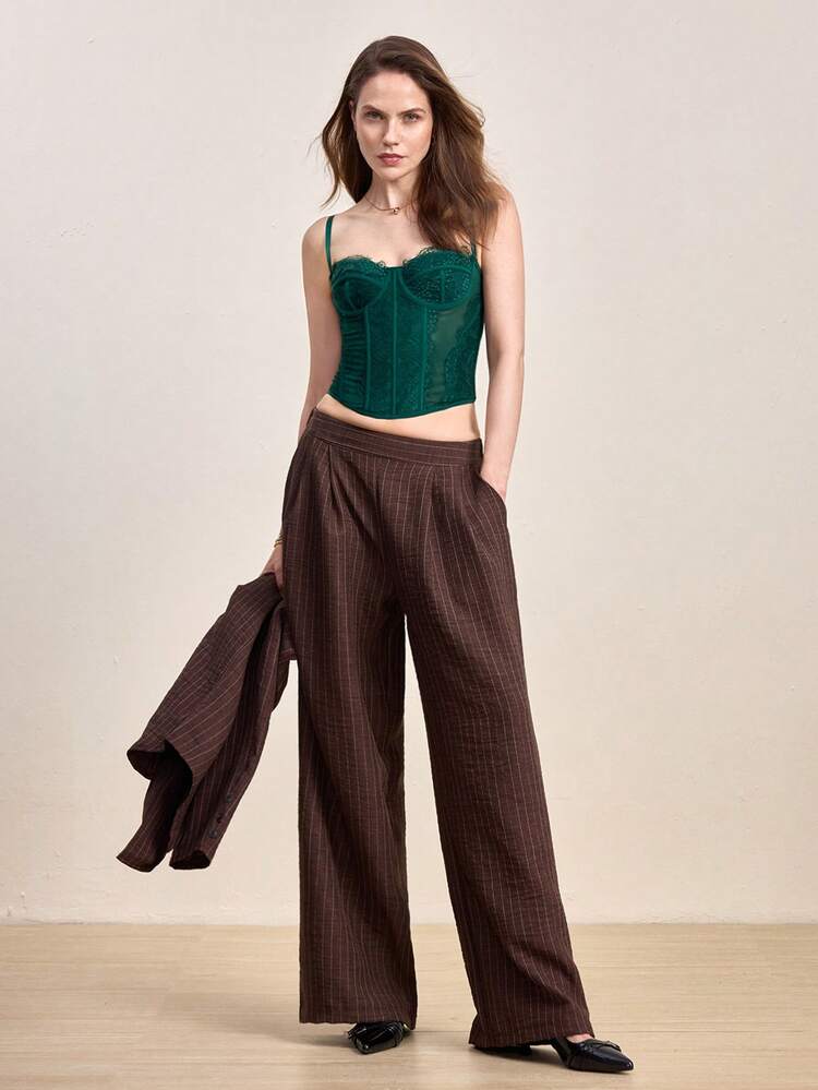 Hourtrue 1 chiếc áo bralette ren bustier dễ thương, áo crop top sexy cho nữ mặc đi club, tiệc tùng mùa hè có khóa cài - Màu xanh lá cây đậm - Xem 9