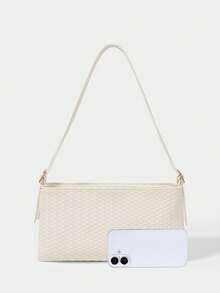 SHECARRY Women's Fashion Beige Shoulder Bag, Exquisite Simple And Versatile, Double Pockets, Woven Square Bag, Suitable For Daily, Commuting, Shopping, Dating, Vacation - White - View 3