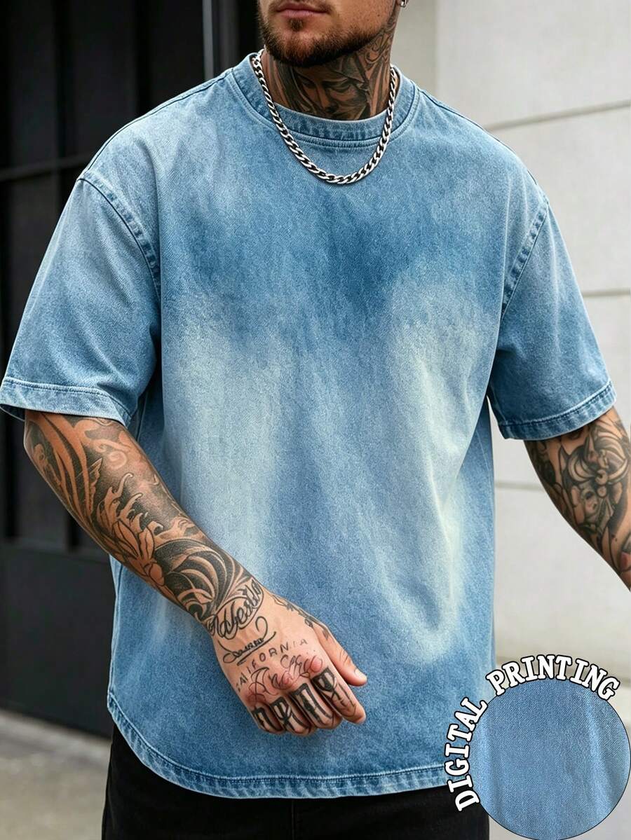 Resyla Camiseta casual para hombres: Camiseta de manga corta con ajuste holgado y estampado digital - Estilo de verano - Multicolor - Ver 1