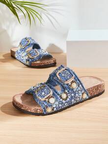 SHUZIA Women's Casual Comfy Mesh Slip-On Flat Sandals - Blue - View 7