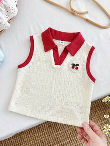 LMoss Kids Áo vest cổ bẻ dệt kim kẻ sọc cho bé gái - Màu be - Xem 6