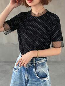 FRIFUL Women's Casual Loose Sheer Mesh See-Through Solid Color T-Shirt, Versatile For Spring And Summer - Black - View 6
