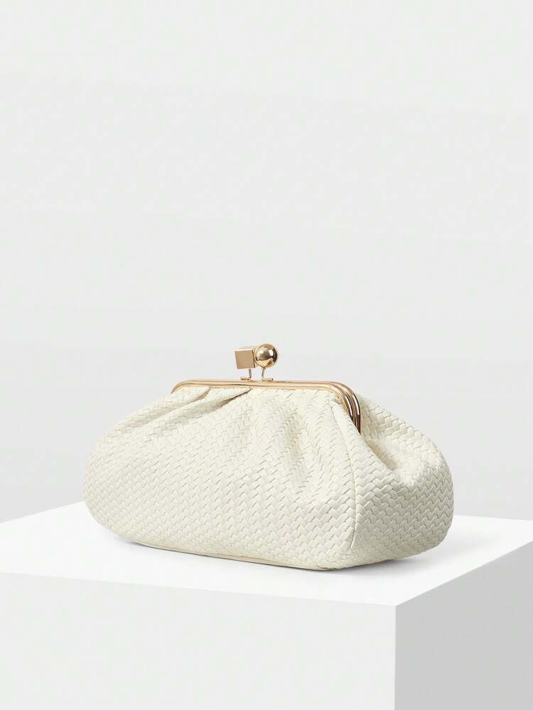 LADIES' FASHION CLIP BEIGE CLUTCH BAG, EXQUISITE PARTY PARTY WOVEN DINNER BAG, SUITABLE FOR SUMMER VACATION, DATING, PARTY, WEDDING, DRESS, MATCHING