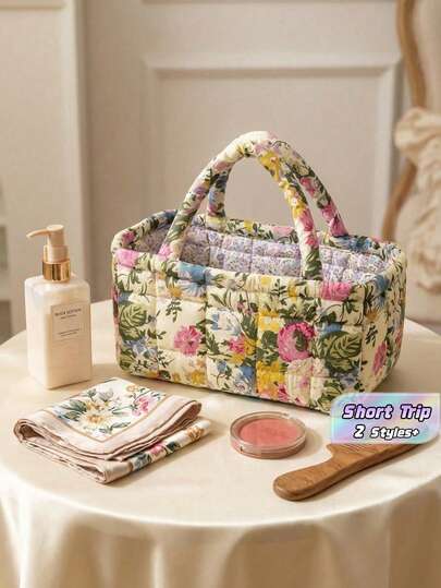 Cirelle Bolsa de Armazenamento de Tecido com Estampa Floral Pequena - Cesta Acolchoada para Lenços, Cosméticos e Artigos de Higiene para Viagem, Organizador Compacto para Viagens Curtas e Uso Diário, Ideia de Presente Encantadora