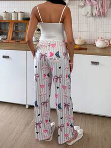 SweetSlumber Sweet Ins Style Bow Tie Cartoon Striped Contrast Color Camisole Pajama Set For Women - Multicolor - View 2