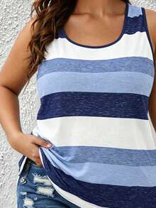 EMERY ROSE Plus Size Summer Casual Simple Stripe Tank Top - Multicolor - View 3