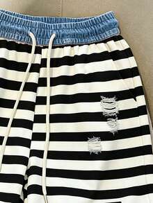 Resyla Pantalones cortos de mujer con diseño rasgado de cintura con cordón, versátiles para uso diario - Azul Marino - Ver 3