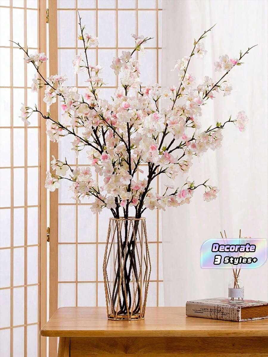3 株人造樱花/桃花,长 106 厘米,每株 4 枝,仿真植物,绿色,涤纶材质,耐用,现代简约风格 - 适用于家居装饰、花瓶、婚礼、派对、客厅、卧室、DIY 墙面装饰、桌面摆设。 - 多色 - 查看 1