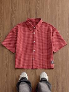 SWAVVY Men's Plaid Short Sleeve Single-Breasted Casual Shirt - Red - View 1
