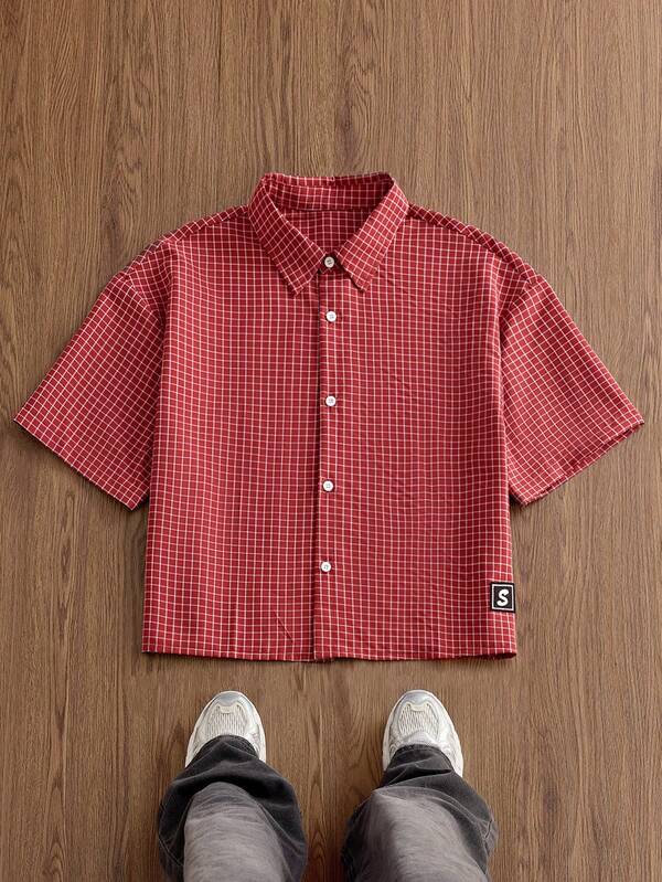SWAVVY Men's Plaid Short Sleeve Single-Breasted Casual Shirt