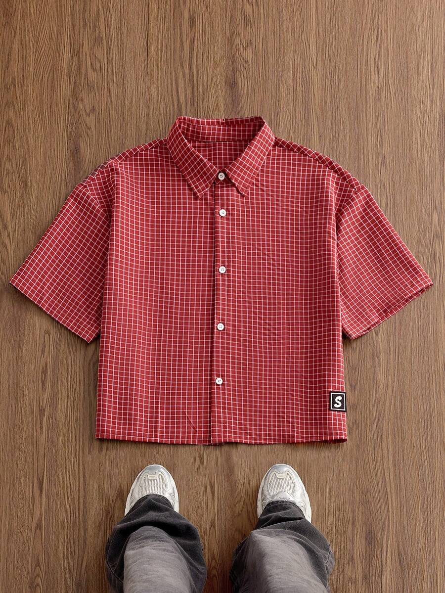 SWAVVY Men's Plaid Short Sleeve Single-Breasted Casual Shirt - Red - View 1